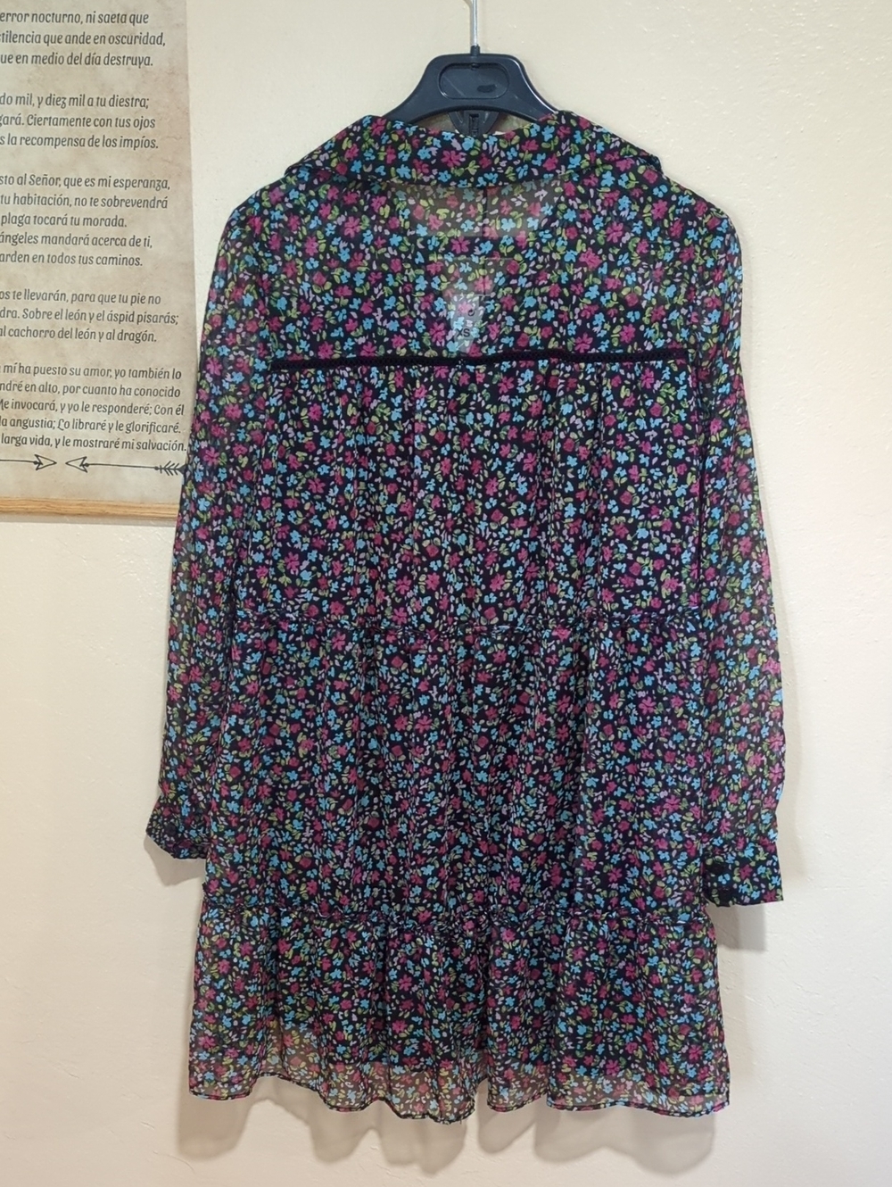 Zara floral print mini dress featuring sheer long sleeves, a ruffle tiered desig - Picture 4 of 7